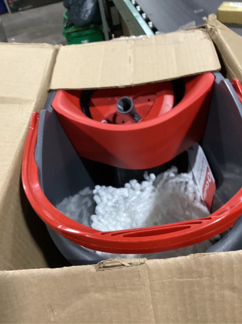 Condition photo showing As Is for O-Cedar EasyWring Microfiber Spin Mop, Bucket Floor Cleaning System, Red, Gray, Standard Easywring Spin Mop & Bucket