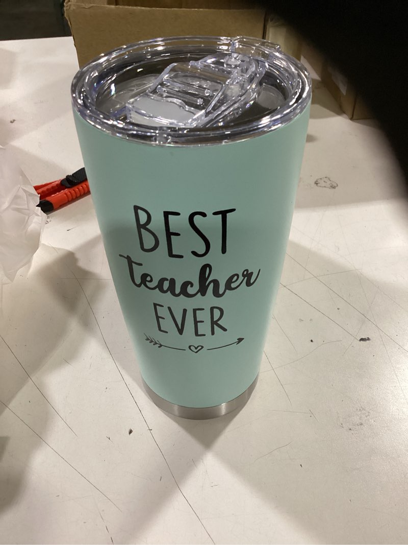 Condition photo showing Good Condition for SANDJEST Teacher Tumbler - Best Teacher Ever Travel Coffee Mug Appreciation Gift for Teachers - 20oz Stainless Steel Tumblers Awesome Gifts for Birthday, Christmas, Graduation Day, Back To School