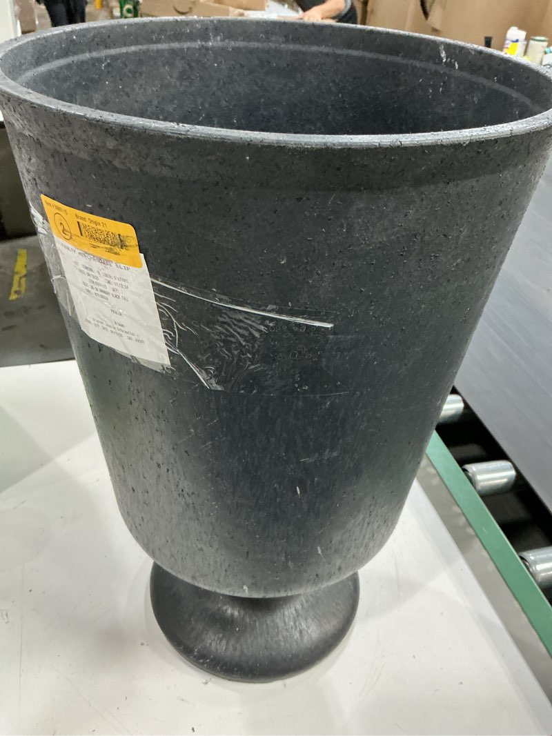 Condition photo showing As Is for 100+ bought last week origin 21 cone 15-in w x 20-in h slate rubber indoor/outdoor self watering planter