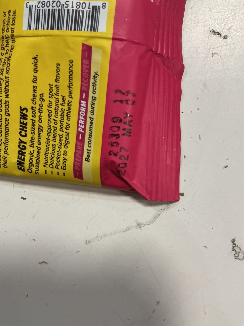 Condition photo showing New/Like New for (  exp 2027 may 07)Honey Stinger Organic Fruit Smoothie Energy Chew, Gluten Free & Caffeine Free, for Exercise, Running and Performance, Sports Nutrition for Home & Gym, Pre and Mid Workout, 12 Pack, 21.6 Ounce Fruit Smoothie 1.8 Ounce (Pack of 12)