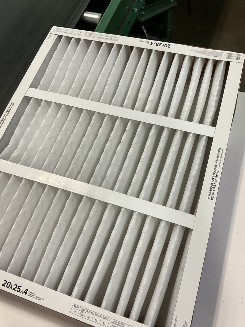 Condition photo showing As Is for single filtrete 20x25x4 air filter merv 12, mpr 1550 certified asthma & allergy friendly 1-pack, fits honeywell & aprilaire, ac furnace hvac filters, pleated electrostatic (actual size 19.88x24.63x4.31 in)