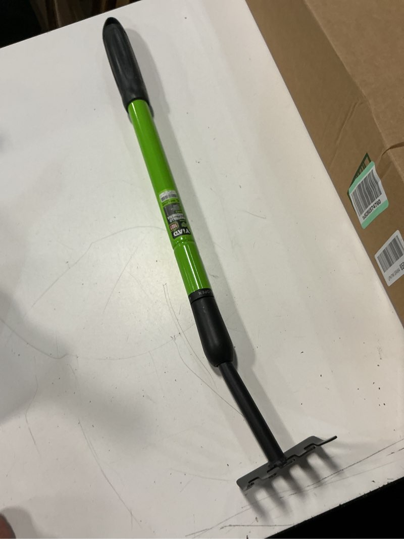 Condition photo showing Good Condition for small telescopic garden rake 27-39" handle, mini hand rake for flower beds & tight spaces, 5-tine no-bending cultivator for weeding & soil, elderly friendly small garden rake 39-in
