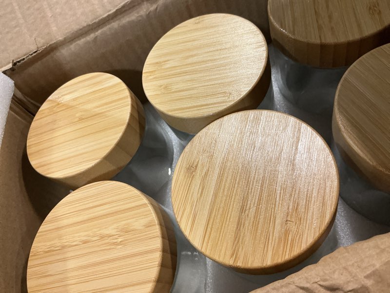 Condition photo showing Good Condition for novelinks 16oz glass jars with airtight lids, over night oats container, glass snack storage salad jars for food, coffee bean (12 pack bamboo lid)