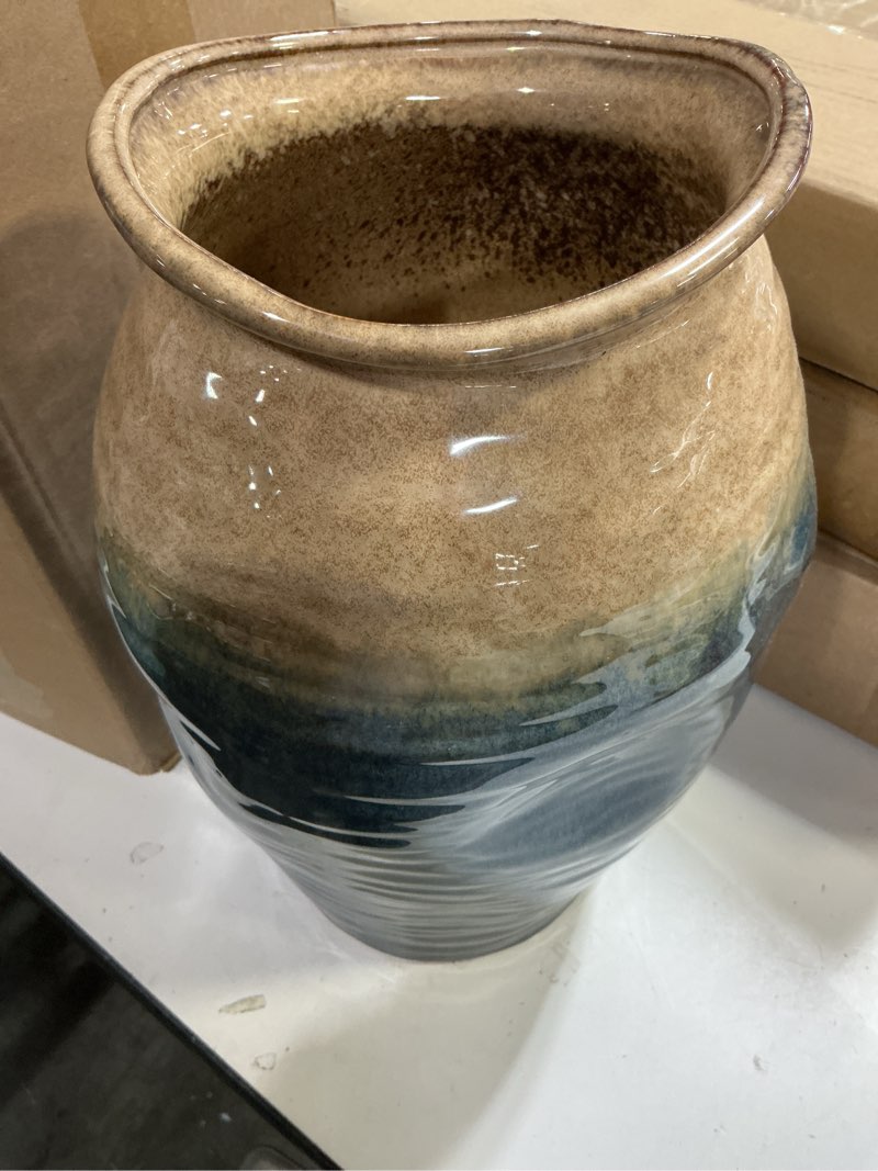 Condition photo showing Good Condition for Blue Floor Vase, Ceramic Glazed Large Vase for Modern Farmhouse Home Decor, Rustic Terracotta Pottery, Vintage Clay Vase for Living Room Entryway Centerpiece