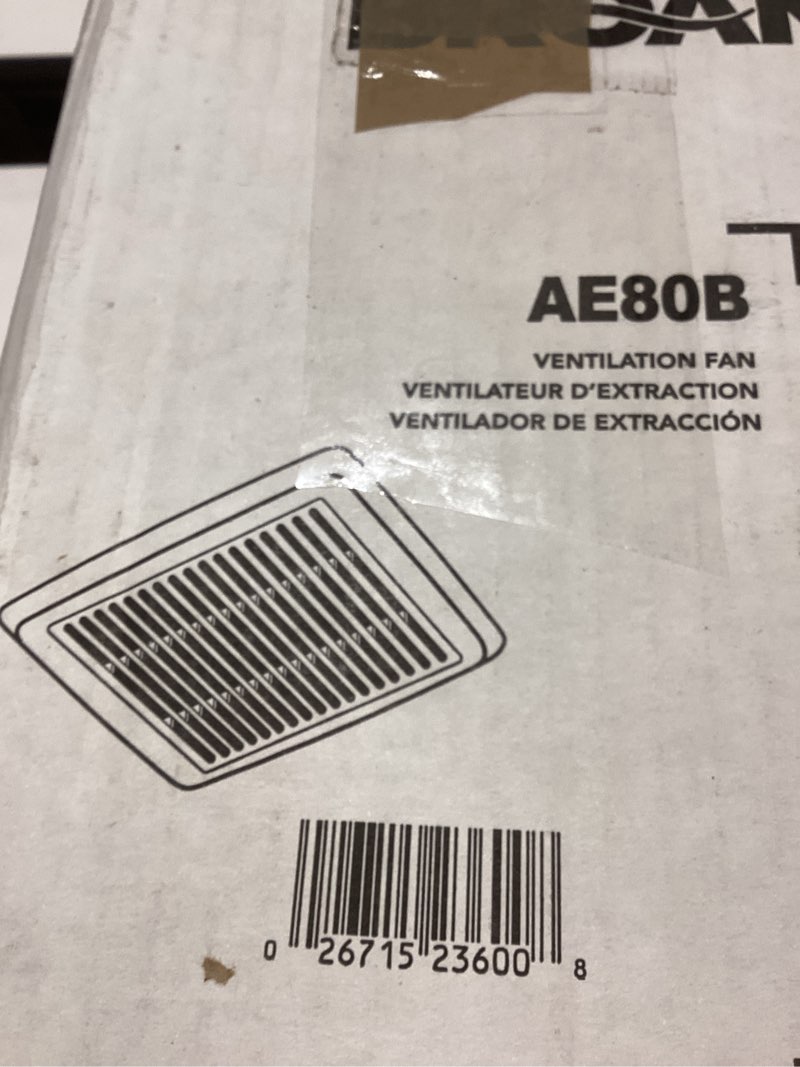 Condition photo showing New/Like New for Broan-NuTone AE80B Bathroom Exhaust Fan with Roomside Installation, ENERGY STAR Certified, 80 CFM, 1.5 Sones, White