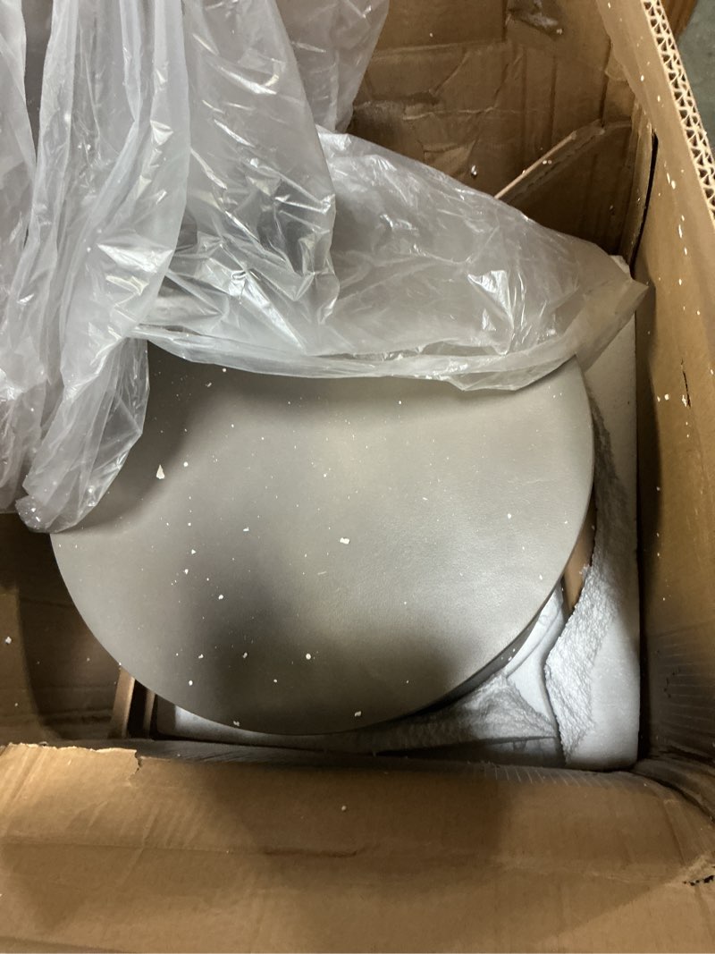 Condition photo showing As Is for christopher knight home stela patio lightweight concrete drum side table, outdoor mgo end table, coffee table for chat set, round top cement for outside, garden, poolside, light grey