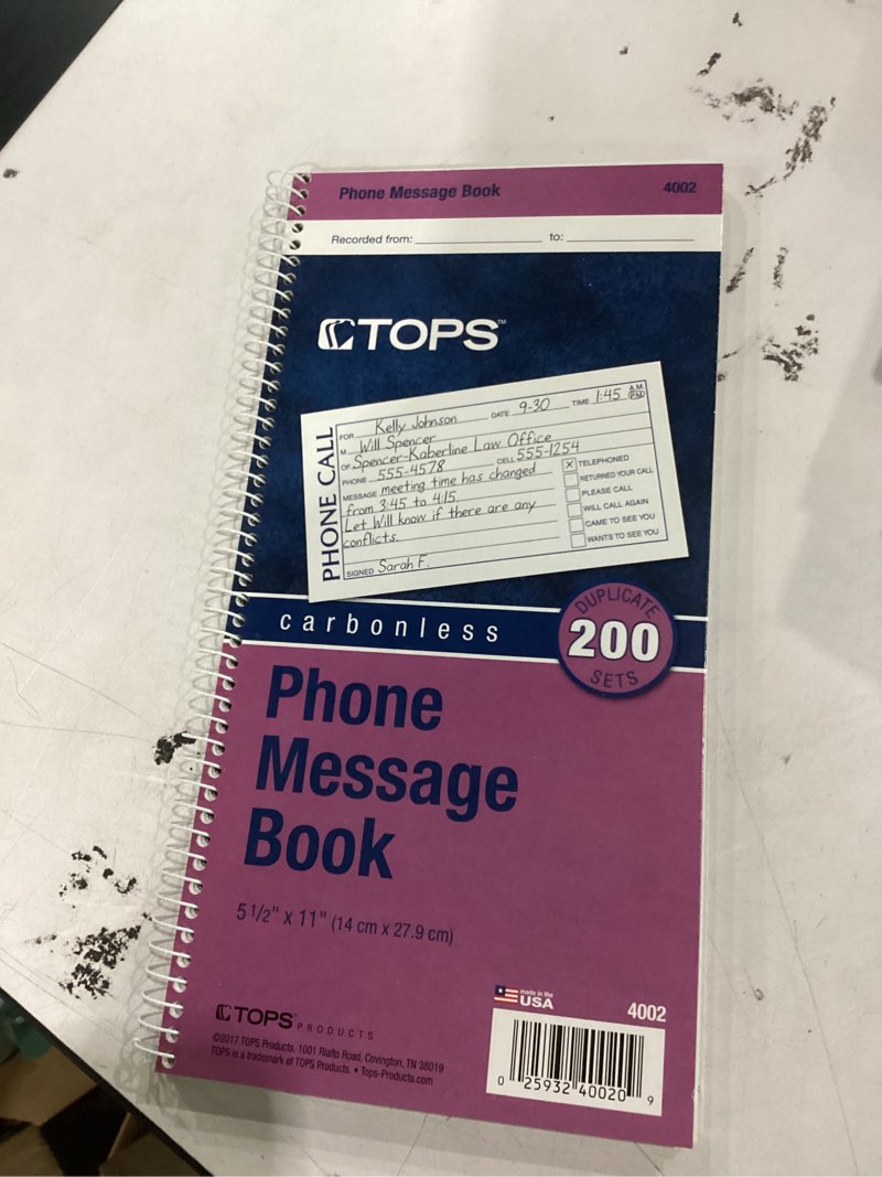 Condition photo showing Good Condition for tops spiralbound message book, 2 3/4 x 5, two-part carbonless, 200/book