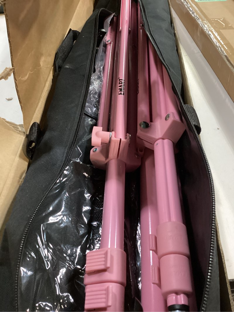 Condition photo showing As Is for EMART Backdrop Stand 10x7ft(WxH) Photo Studio Adjustable Background Stand Support kit with 2 Crossbars, 8 Clamps, 2 Sandbags and Carry Bag for Parties, Events Decoration, Wedding, Photography -Pink 10x7ft Pink