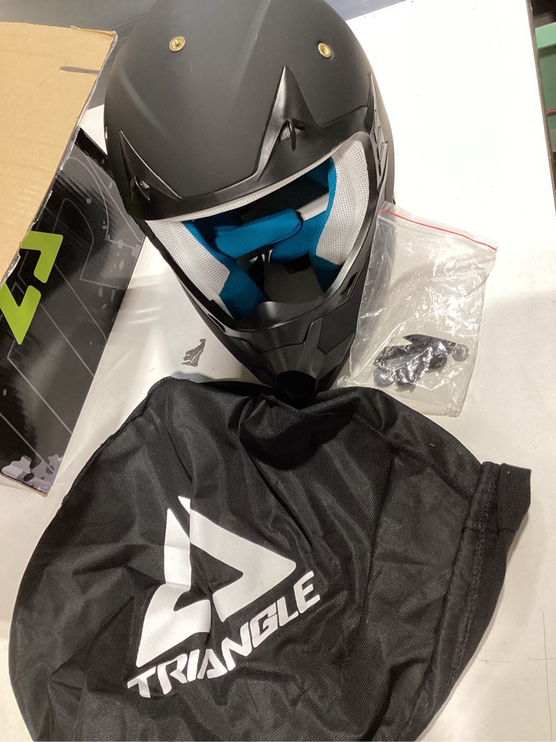 Condition photo showing Good Condition for triangle adult dirt bike helmet full face motorcycle helmets with adjustable goggles & gloves - dot/fmvss-218 certified motocross helmet for off-road atv bmx utv matte black medium