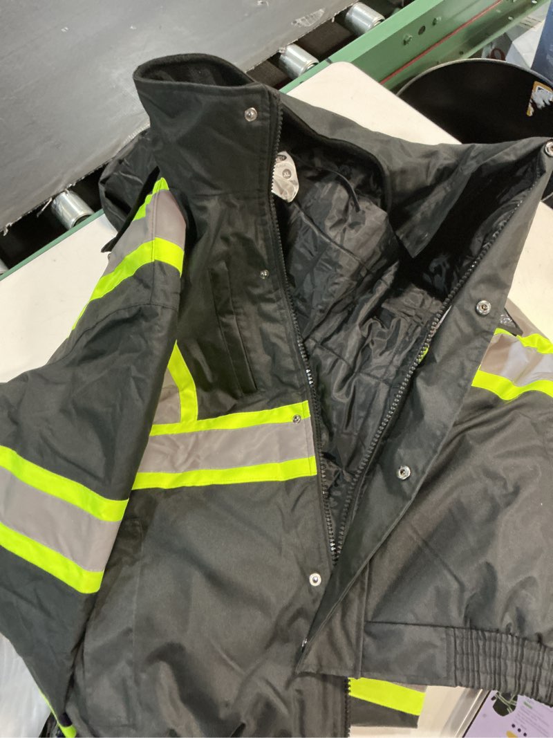 Condition photo showing Good Condition for jksafety hi-vis reflective safety rain jacket for men women waterproof rain gears for farming fishing work hv rain jacket with inner mesh lining and pockets (117a-black xl) black x-large
