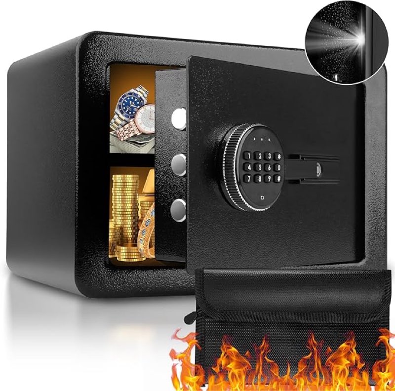 Home Safe Box Fireproof Waterproof With Digital Keypad Key and Fireproof Cash Bag,Money Safe Box Perfect for Home Firearm Jewelry Cash Medicine Documents (0.8 cub)