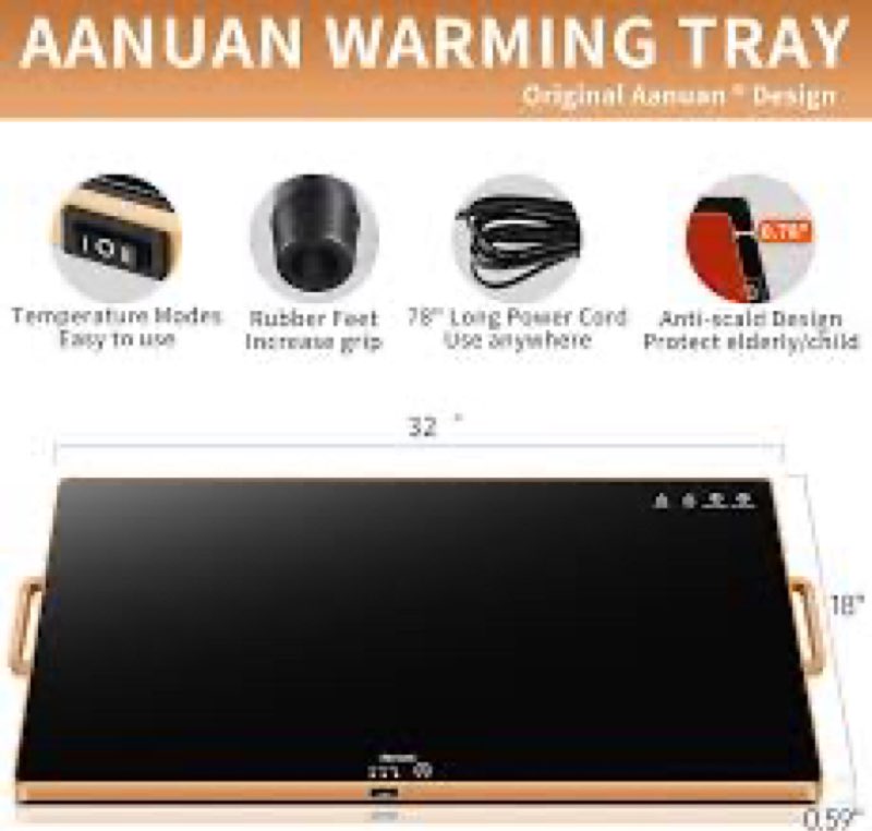 warming trays for buffets party (xxl 32"x18"),warming mat for food with thermostat & full surface wa