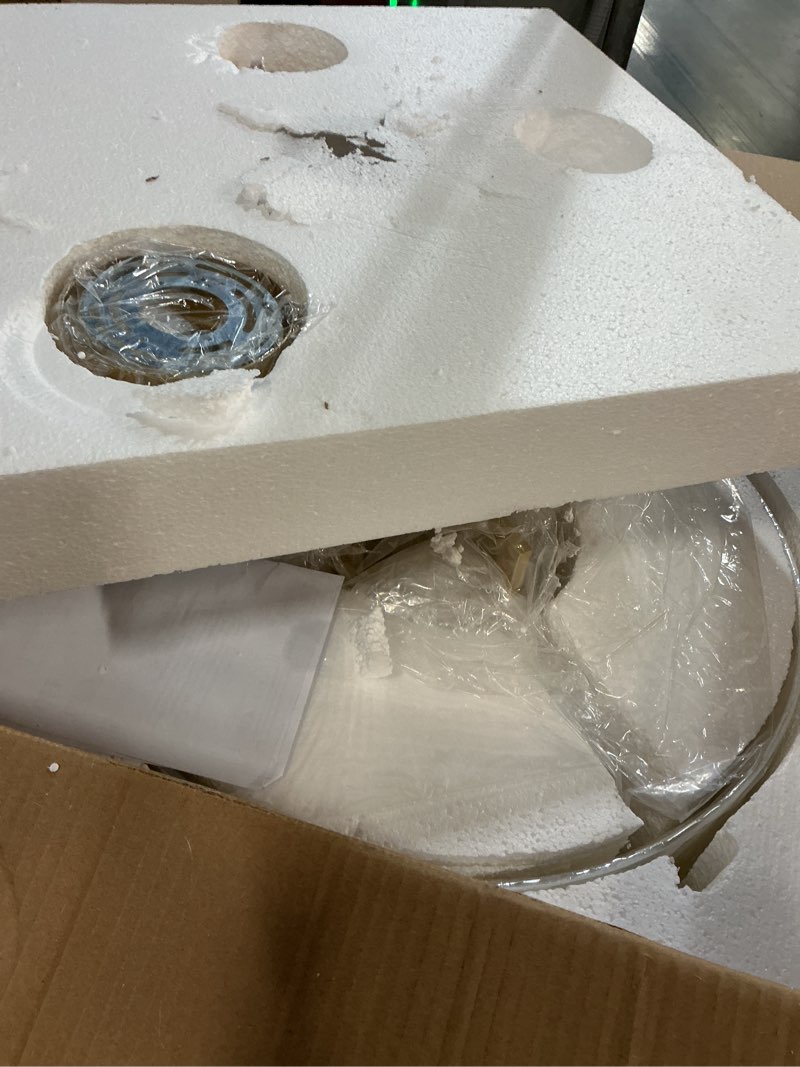 Condition photo showing New/Like New for 20'' Gold Drum Chandelier 8-Light Modern White Fabric Adjustable Large Farmhouse Pendant Light Fixtures for Dining Room, Stylish and Functional Chandeliers for Kitchen, Living Room, and Bedroom