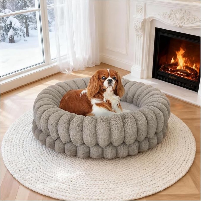 BALANCE Luxury Donut Dog Bed, 23 Inches Round Dog Beds for Small Dogs Washable, Egg Crate Foam Calming Pet Bed for Puppy and Cats with Anti-Slip Bottom, Oatmeal