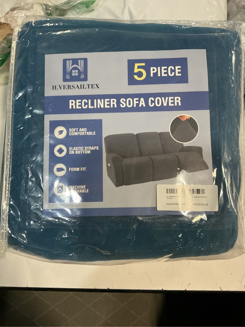 Condition photo showing New/Like New for h.versailtex 5-pieces recliner sofa covers stretch reclining couch covers for 3 cushion reclining sofa slipcovers furniture covers form fit customized style thick soft washable, peacock blue