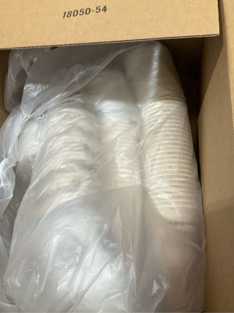 Condition photo showing As Is for amazon basics disposable hot paper coffee cups with lids, to go, café design, 16 oz, 100-count