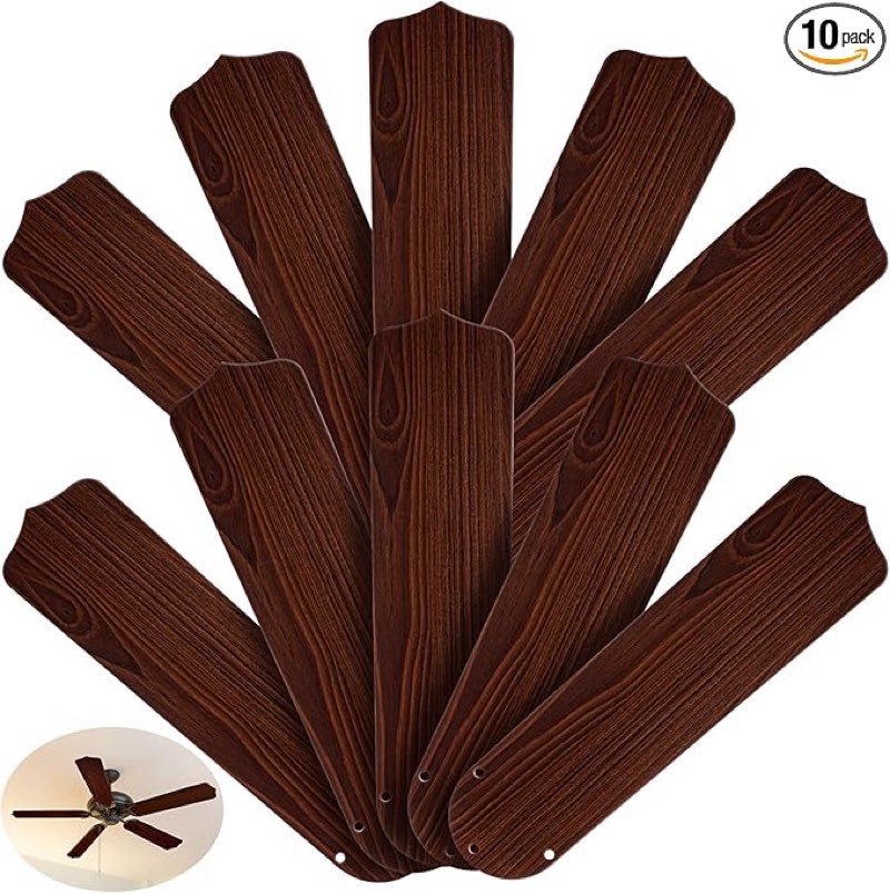 lineshading 10 pack 20" replacement fan blades for 52" ceiling fan waterproof weatherproof blades replacement for broken substitution replacing indoor summer(wood color)