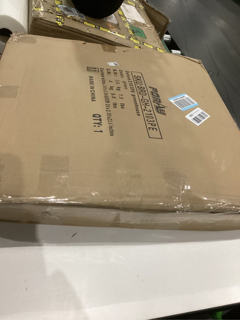 Condition photo showing As Is for Porayhut Pop Up Greenhouse Tent,Portable X-Large Walk-in Flower House ,Indoor Outdoor Gardening Plant Sunshine Room with PE Mesh Cloth Cover for Protecting Plant from Cold Frost & Birds 63.7'' Tall Large Plant tent