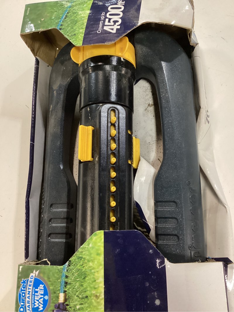Condition photo showing As Is for melnor duratek 4500-sq ft oscillating sled lawn sprinkler