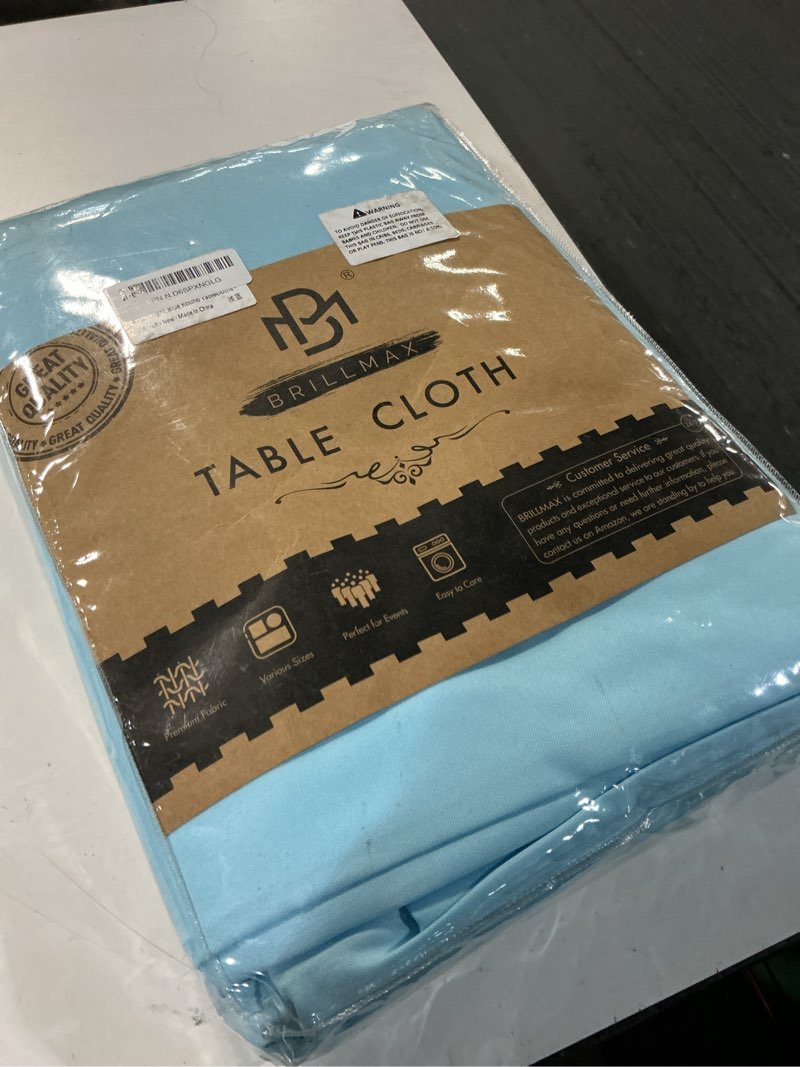 Condition photo showing Good Condition for brillmax 4 pack light blue round tablecloths 108 inch for 48” tables - 150 gsm polyester fabric, floor length drop, water, stain & wrinkle resistant cloth cover for wedding reception banquet dining light blue 108 in, 4 pack