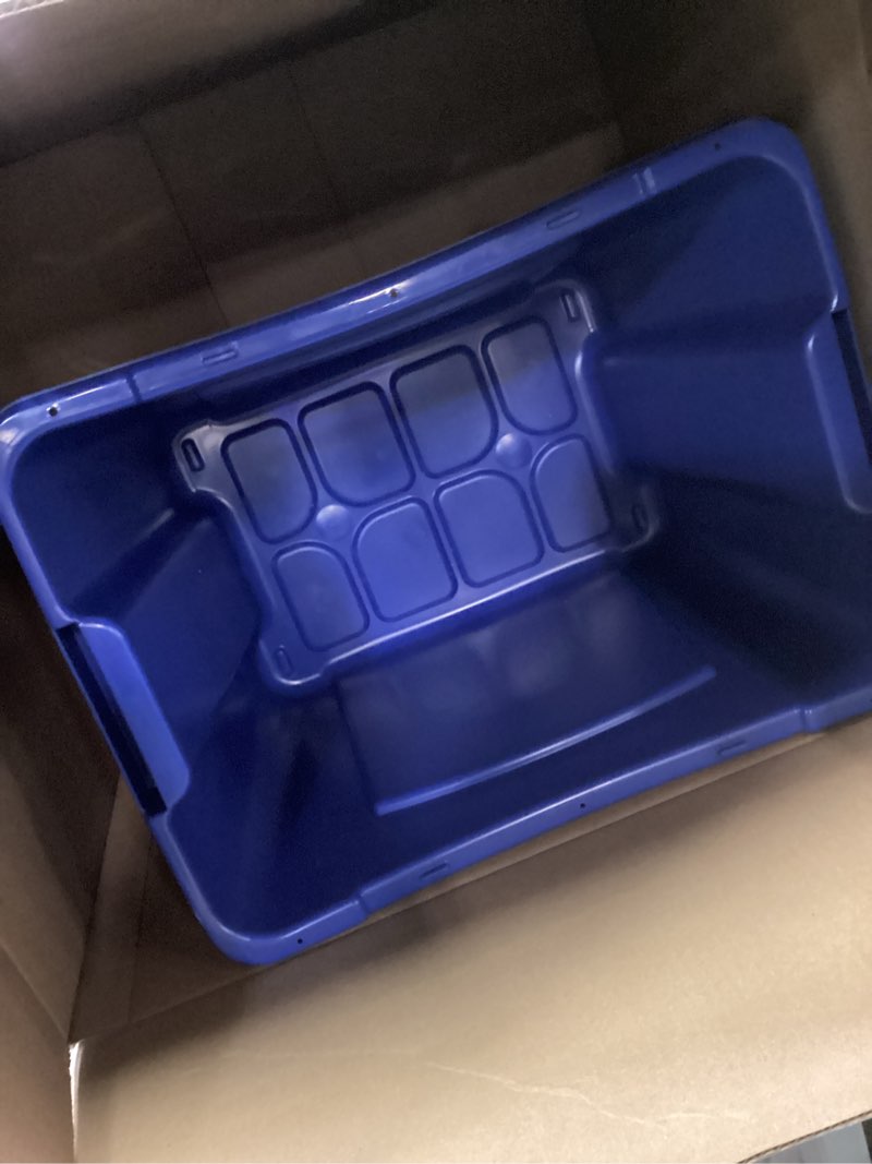 Condition photo showing Good Condition for Rubbermaid Commercial Products, Recycling Bin/Box, Stackable, 14 GAL, Blue, for Indoors/Outdoors/Garages/Homes/Commercial Facilities