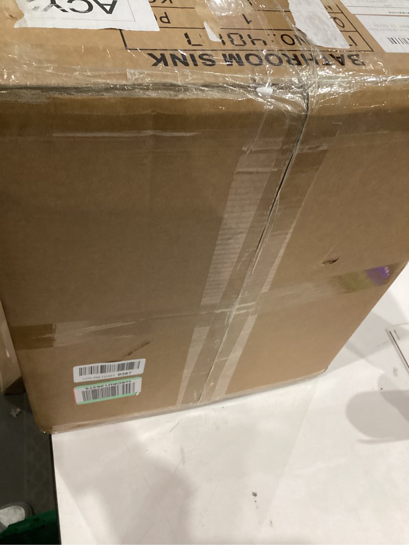 Condition photo showing Good Condition for Small Bathroom Vessel Sink 16.7'' x 12.6'' Semi Recessed Bathroom Sink Rectangular Drop-in Vanity Sink with Overflow White Ceramic Modern Art Basin 16.7"x12.6" Rectangular White