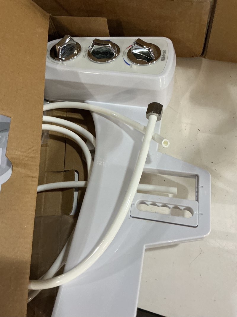 Condition photo showing Good Condition for hibbent bidet attachment for toilet, self cleaning dual nozzle, hot & cold water spray non-electric mechanical bidet toilet seat for rear or female washing sanitizing, adjustable water pressure, white