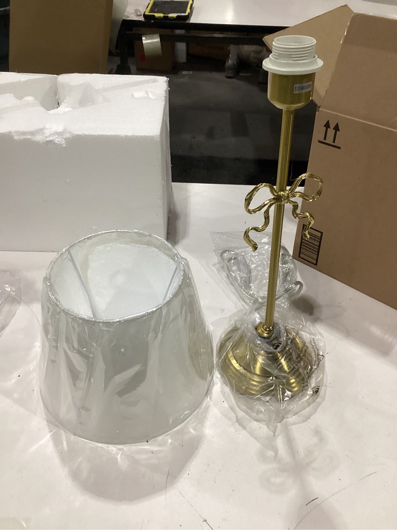 Condition photo showing New/Like New for gold bow desk lamp – coquette aesthetic table lamp for bedroom, vanity & desk decor, soft warm light, adjustable lamp for study, reading & makeup – cute feminine bow accent (gold)