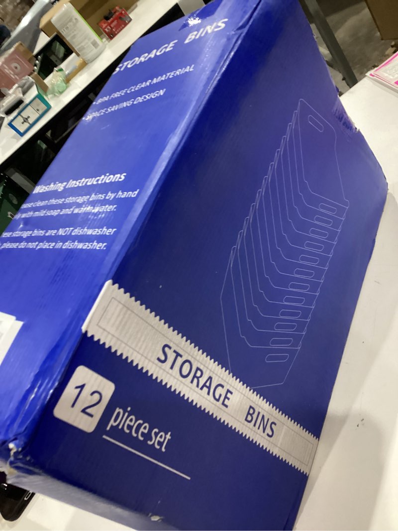 Condition photo showing Good Condition for Tiawudi 12 Pack Plastic Storage Bins, Multi-Use Organizer Bins, Pantry Organizer, Clear Storage Containers for Home, Kitchen, Office, Cabinet, Shelf and Fridge Organization