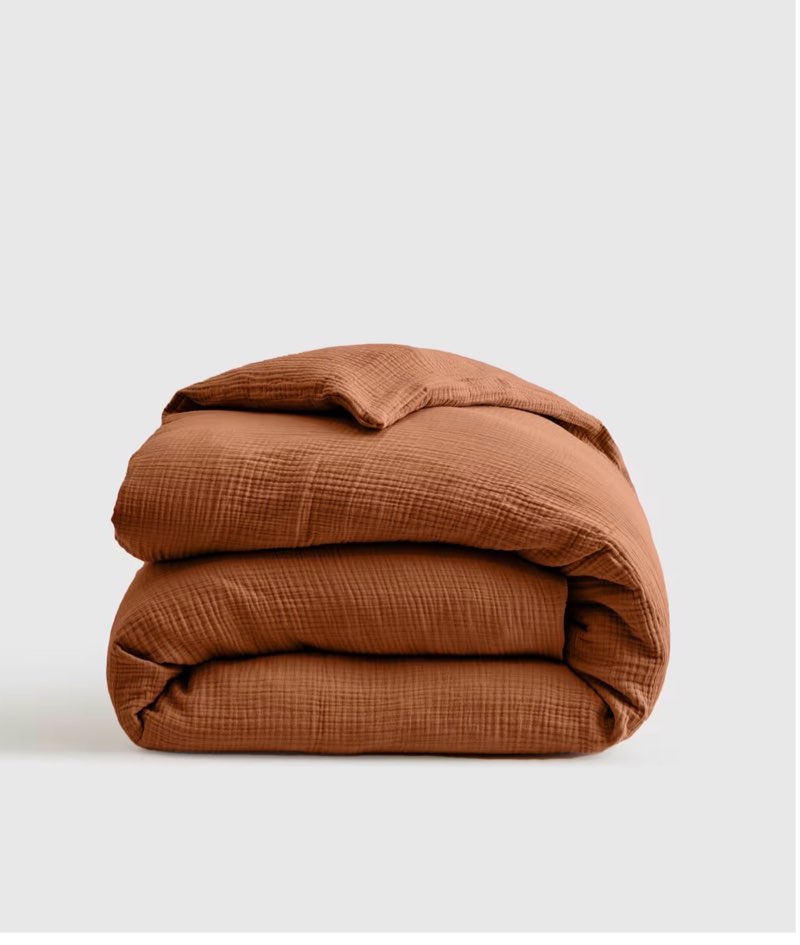 love's cabin cooling muslin blanket queen size, 50% rayon derived from bamboo, 50% cotton, 4-layer lightweight breathable summer gauze blanket for bed, hot sleepers and kids, 90\"x90\", terracotta terracotta queen (90\"x90\")