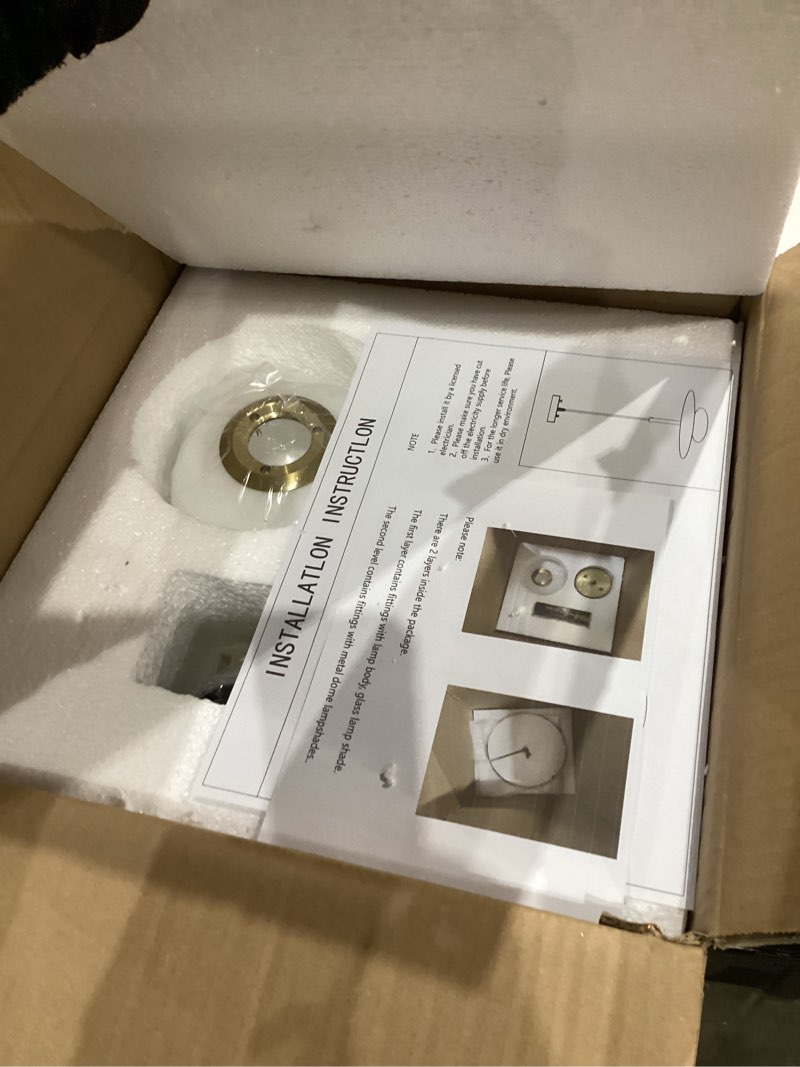 Condition photo showing Good Condition for Modern Globe Pendant Lighting Milky White Glass Shade Brass Gold Farmhouse Pendant Light 11.81" Dome Industrial Mid Century Hanging Ceiling Light Fixture Kitchen Island Dinning Room Bedroom