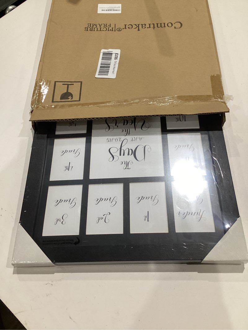 Condition photo showing Good Condition for school year picture frame k-12 collage photo graduation black solid wood frames for wall hanging and table top display 13 openings white k-12 kindergarten to 12th grade high black mat