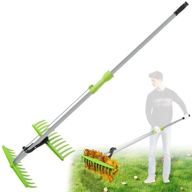 2-in-1 Leaf Grabber Rake Back Saving, Ergonomic Leaf Scoops Claws with Long Handle, Efficient Leaf P