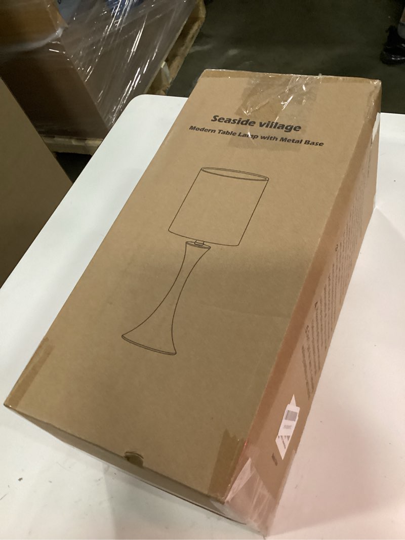 Condition photo showing New/Like New for 3 way touch control table lamp, dimmable bedside desk lamp with metal base modern nightstand lamp stylish grey shade simple side table lamp for bedroom, living room, office or den led bulb included silver base with gray shade