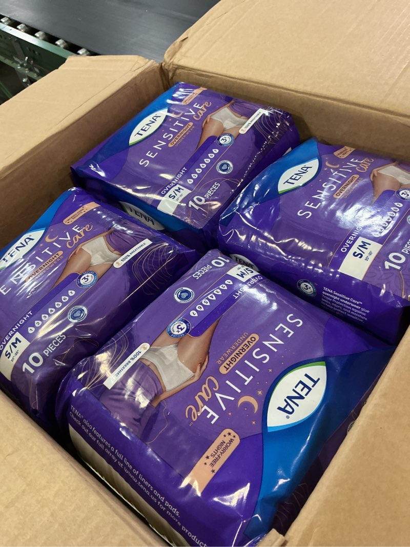 Condition photo showing New/Like New for tena sensitive care overnight incontinence underwear for women, bladder control and postpartum, small/medium, 80 count (waist size: 25in-35in) small/medium 80
