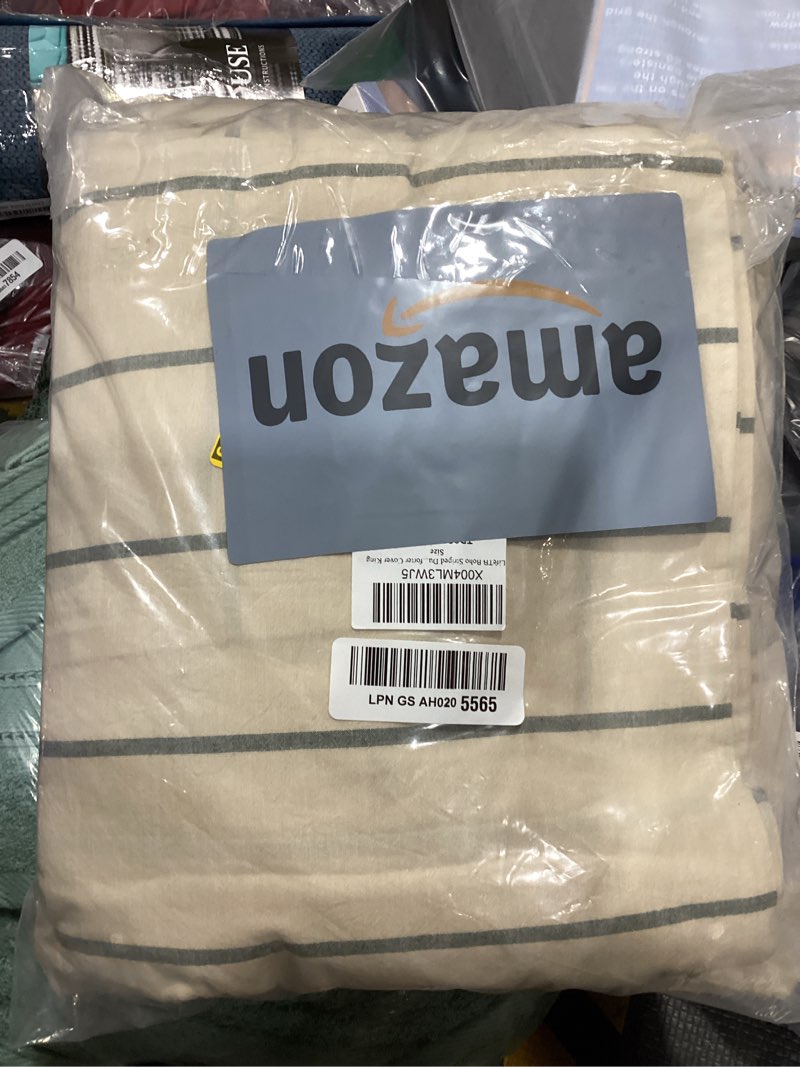 Condition photo showing Good Condition for lifetb boho striped duvet cover sets king beige cream duvet cover with grey stripes pattern comforter cover breathable farmhouse bedding 100% washed cotton striped bedding comforter cover king size king(104"x90") a1#01 beige stripes