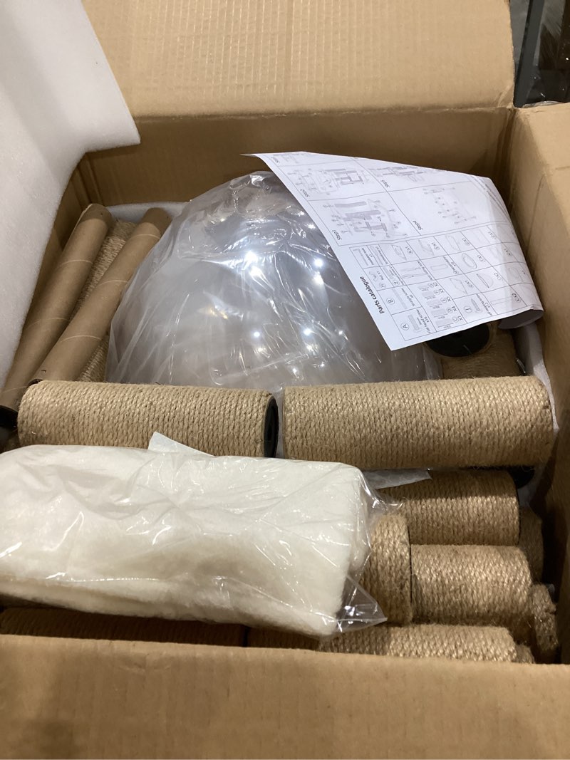 Condition photo showing Good Condition for 61'' wooden cat tree with cat condo, cat stairs scratching posts, 2 bowl,sisal scratching posts,cozy cat hammock and top perch. cat tree for large cats. p15-1