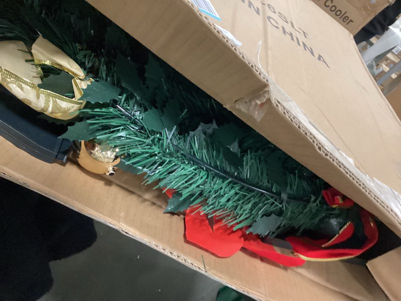 Condition photo showing Good Condition for 6.5 Ft Prelit Full Pop up Christmas Tree with Timer 8 Mode 200 Warm Lights, Ornaments, Red&Gold Ribbon, Flowers, Bows,UL Plug Powered, Fire-Resistant Collapsible Outdoor Indoor Holiday Party Decor 6.5 Ft Green Tree with Warm Lights