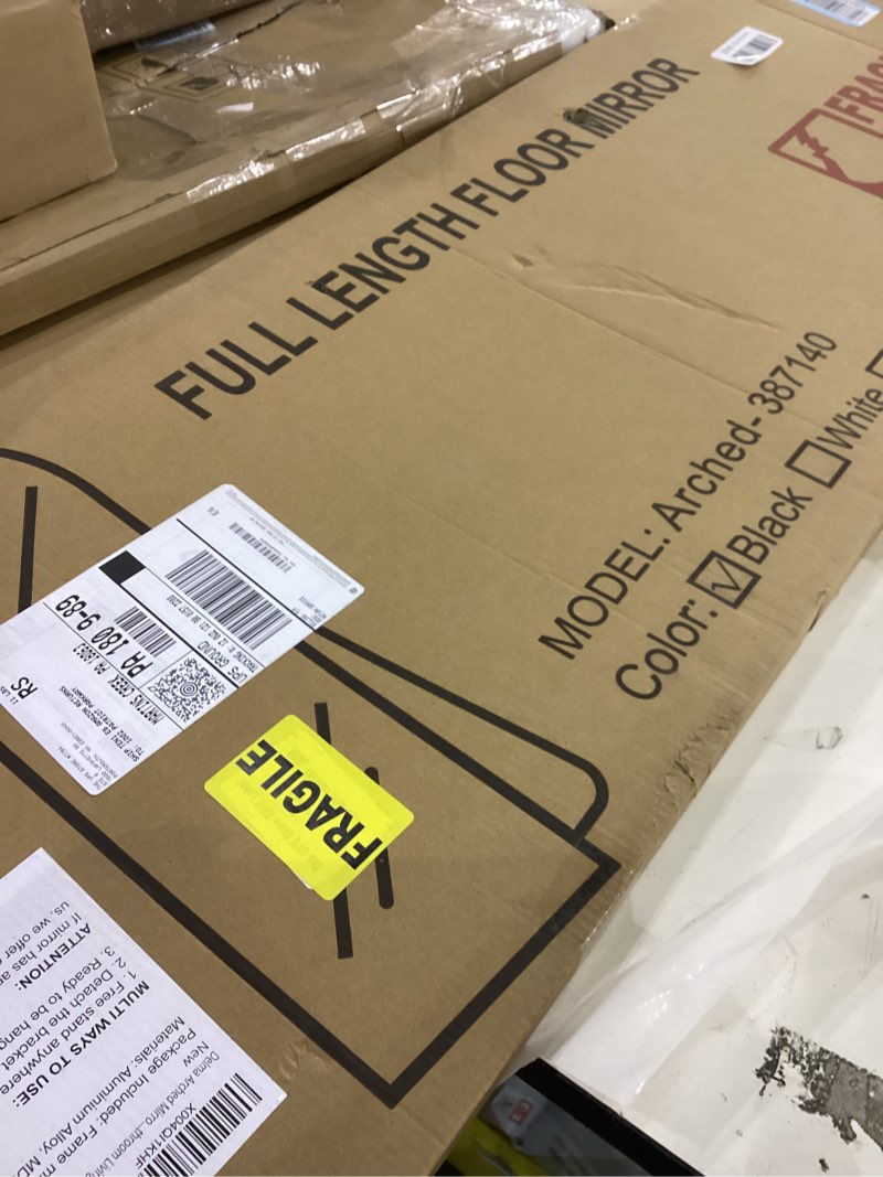 Condition photo showing New/Like New for Delma Arched Mirror Full Length,Standing Mirror Full Body,Large Floor with Stand for Wall Entryway Door Bedroom Bathroom Living Room Black Frame 56"L x 15"W