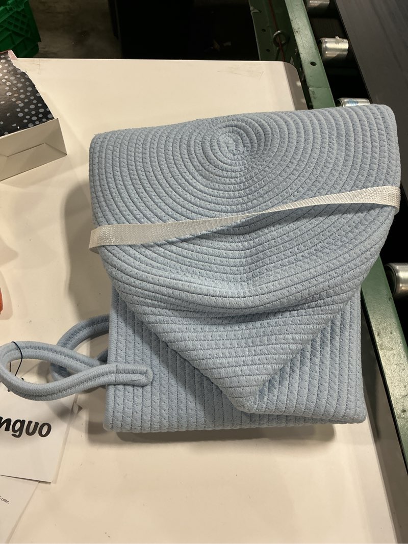 Condition photo showing Good Condition for xuanguo cotton rope laundry basket hamper for clothes woven storage basket for living room bedroom boho tall rope baskets for blanket toys pillow towels baby nursery hamper bin light blue large