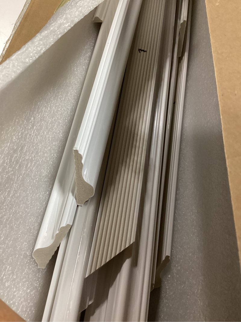 Condition photo showing Good Condition for ouzugie 3 set wall molding kit with flower corner pre-cut wainscoting panels for interior wall decor - installed with glue(not including) 3 top 3 bottom white: style 1
