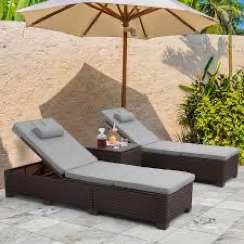 Adjustable Outdoor Wicker Chaise Lounge Set With Storage And Table