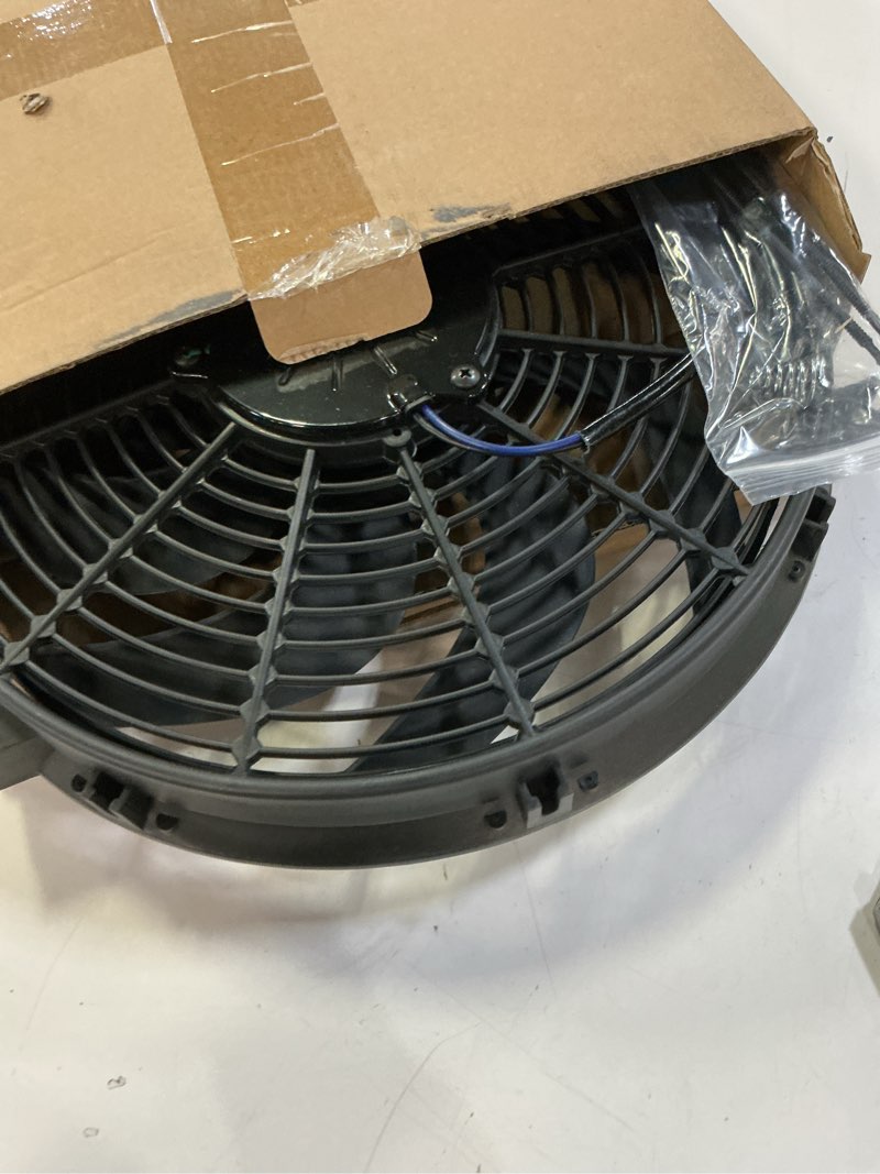 Condition photo showing As Is for BLACKHORSE-RACING 14" Universal Electric Radiator Cooling Fans + Thermostat Relay & Mount Kit 14 Inch