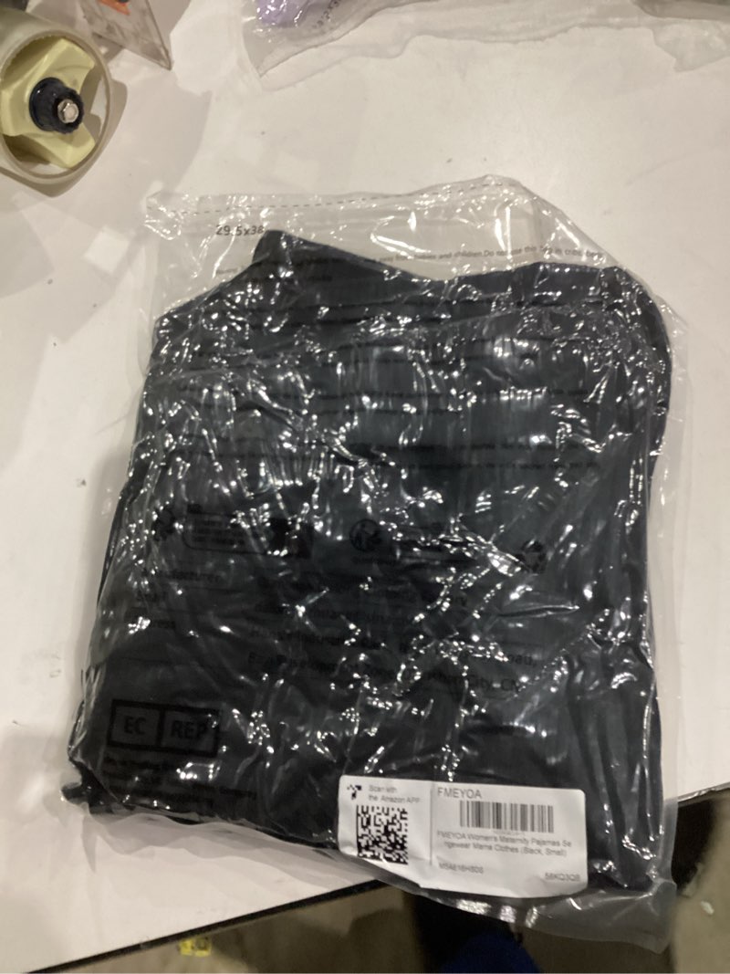 Condition photo showing New/Like New for Women's Maternity Pajamas Sets 2 Piece Ribbed Outfits Long Sleeve V Neck Pullover and Long Pant Pregnancy Loungewear Black Small