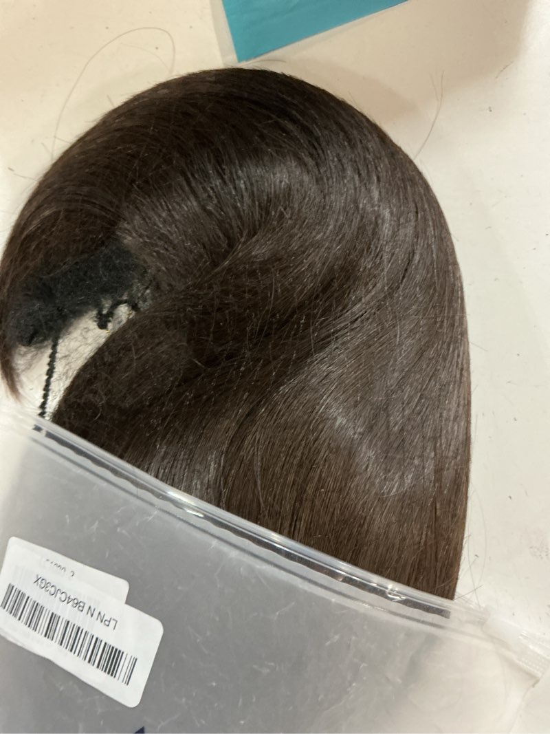 Condition photo showing Good Condition for haircube dark brown wigs for woemn straight wig with curtain bangs shoulder length natural synthetic wig for daily use brunette shoulder length - curtain bangs