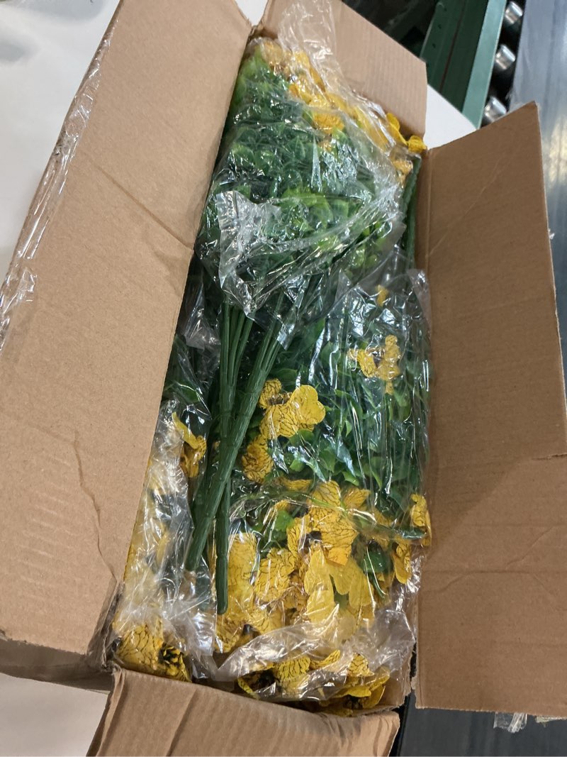 Condition photo showing New/Like New for grunyia 20 bundles artificial flowers for outdoors, uv resistant fake plants flowers greenery shrubs plants for decoration outside plants hanging planter home garden decor (yellow)