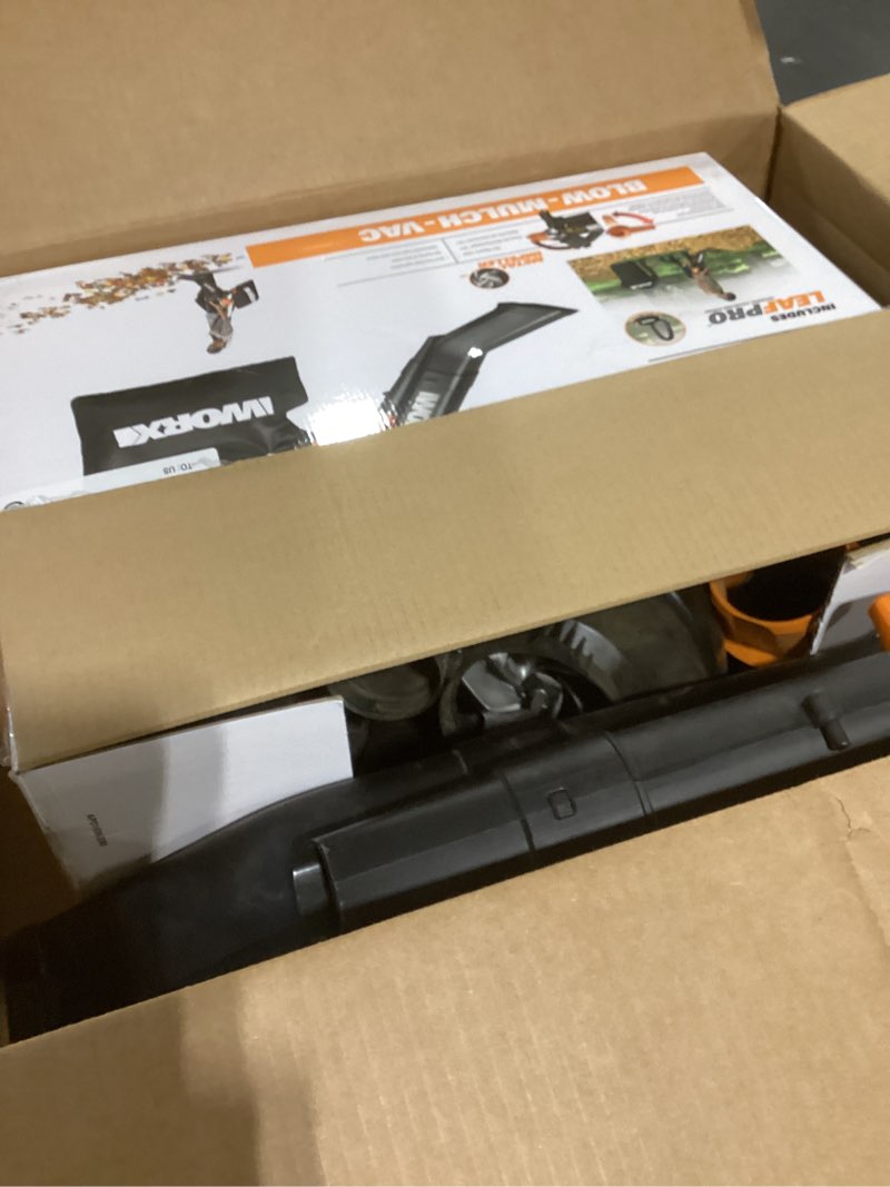 Condition photo showing Good Condition for WORX Trivac 3 in 1 Electric Leaf Blower for Lawn Care, Leaf Vacuum with 350 CFM & 210 MPH, Leaf Mulcher with Metal Impeller, Reusable Bag Included, WG505.2 350CFM w/LeafPro Collection System
