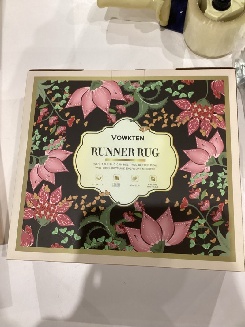 Condition photo showing New/Like New for Runner Rug 2x6 Chinoiserie-Style Floral Vintage Kitchen Rugs Non Slip Washable with Rubber Backing Soft Carpet for Laundry, Bedroom, Bathroom, Black Black - Chinoiserie 2' x 6' (Rectangular)