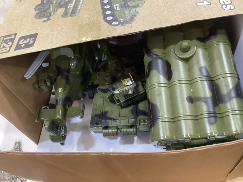 Condition photo showing Good Condition for joyin 3 in 1 friction powered siren army vehicle toy with action figures - military truck, helicopter and tank toy with light and sound siren for imaginative play, presents for kids