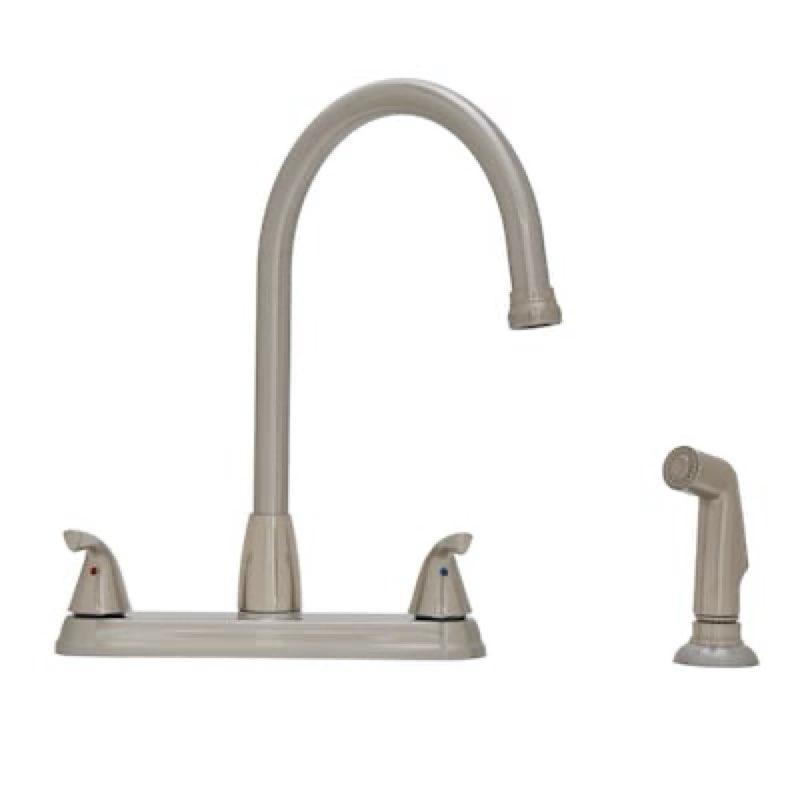 project source everfield stainless steel double handle kitchen faucet (deck plate and side spray included)